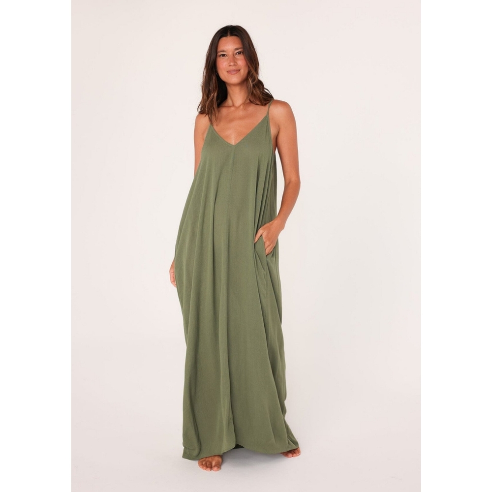 Weekend Mila Maxi Boho Dress in Olive Green by Treasure and Bond